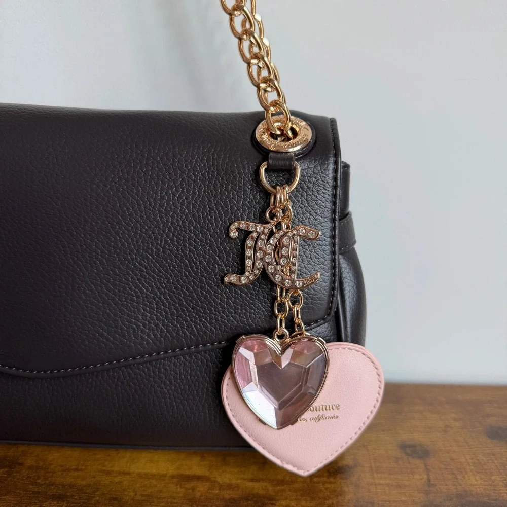 New Juicy Couture The Glam Juicy Brown Shoulder Crossbody Handbag Gold Charm